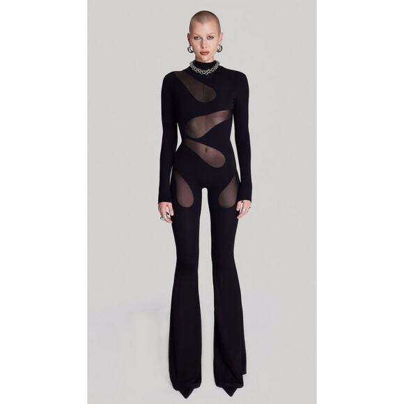 I am Not Basic Destiny Black Mesh long Sleeve Jumpsuit - Picture 1 of 8